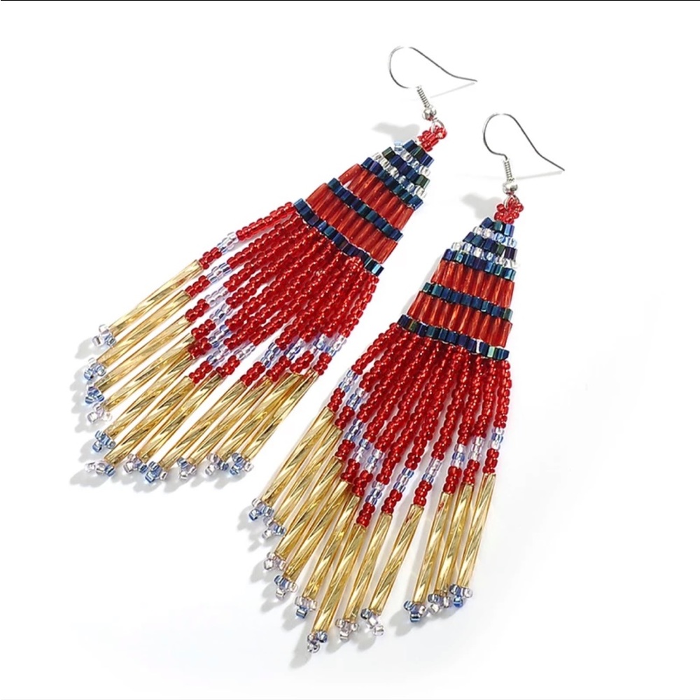 FP Shimmering Chandelier Seed Bead Earrings in Red - Picture 2 of 3